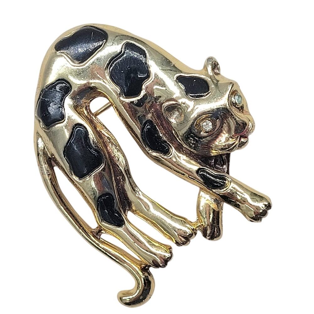 Vintage Leopard Brooch Animalier Mob Wife Glam Estate Statement Pin